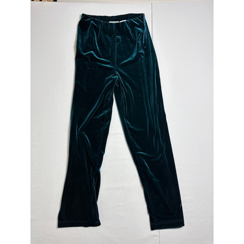 Jaclyn Smith Classic Teal Green Velvet Pants Womens Small Straight Leg Stretch